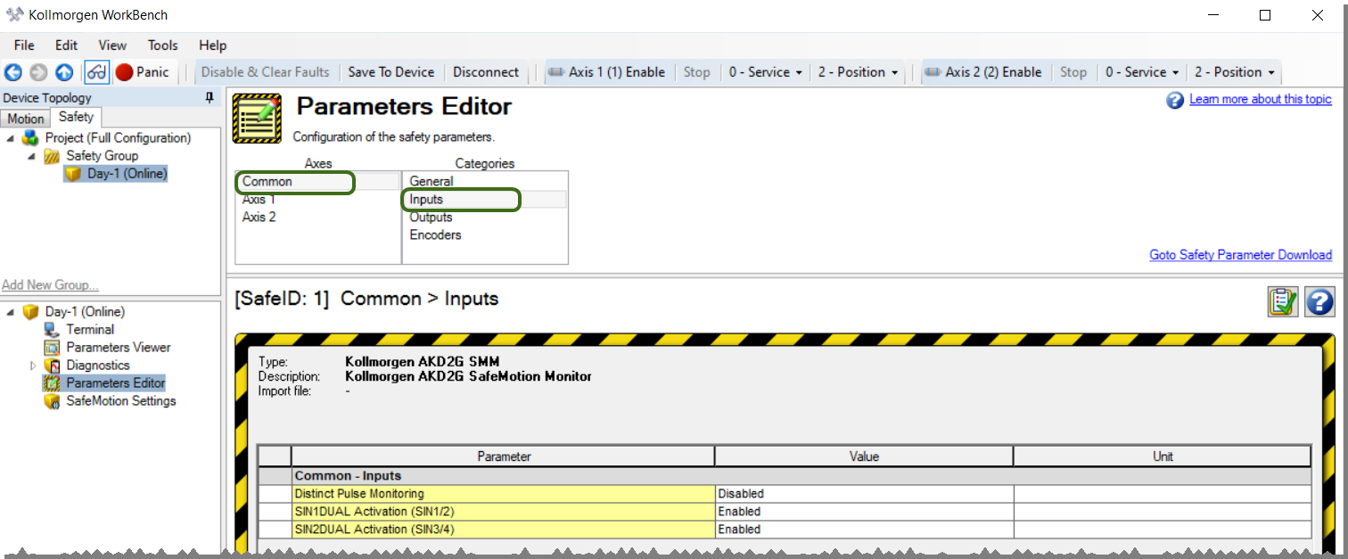 Cropped capture of the Parameters Editr with the Common and Inputs options selected.